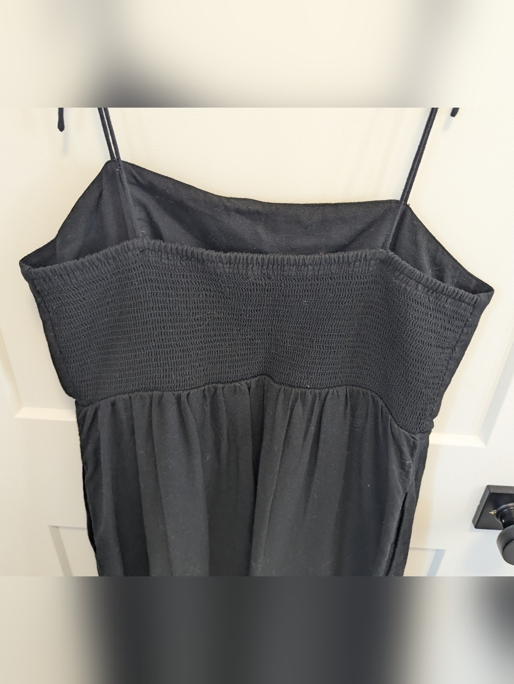 2/$20 Old Navy Black Linen Blend Tie Strap Mini Dress | Pockets | Summer - Picture 7 of 9